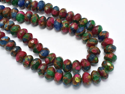 Mosaic Stone Beads, Multicolor, 6x10mm Faceted Rondelle Beads-RainbowBeads