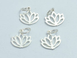 4pcs 925 Sterling Silver Charms, Lotus Flower Charms, 11x10mm-RainbowBeads