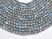 Mystic Coated Banded Agate - Blue & Silver, 6mm, Faceted-RainbowBeads