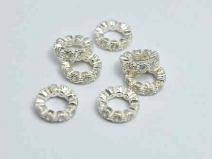 4pcs 925 Sterling Silver Beads, White CZ Spacer, 7.4mm-RainbowBeads