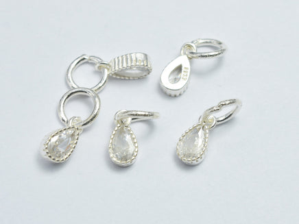 4pcs 925 Sterling Silver White Cubic Zirconia Teardrop Charms, 4x7mm-RainbowBeads