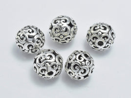 2pcs 925 Sterling Silver Beads-Antique Silver, 8.5mm Round-RainbowBeads