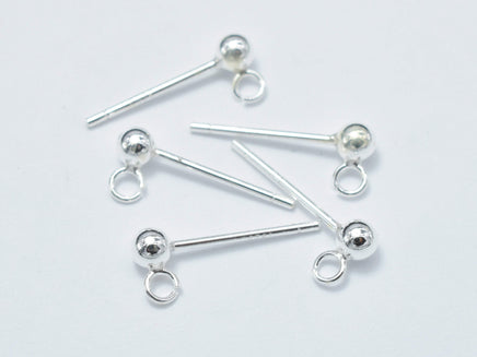 10pcs (5pairs) 925 Sterling Silver Ball Earring Stud Post with Open Loop-RainbowBeads