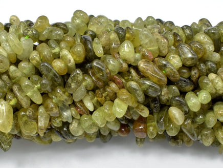 Green Garnet Beads, Pebble Chips, Approx 5-9mm-RainbowBeads