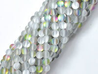 Matte Mystic Aura Quartz-Silver, Rainbow, 6mm-RainbowBeads