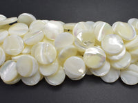 Mother of Pearl, MOP, White, 15mm Coin-RainbowBeads