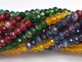 Jade - Multi Color 3x4mm Faceted Rondelle, 14 Inch-RainbowBeads