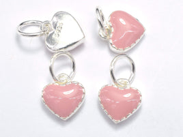 2pcs 925 Sterling Silver Charm-Enamel Pink Heart Charm, Heart Pendant-RainbowBeads