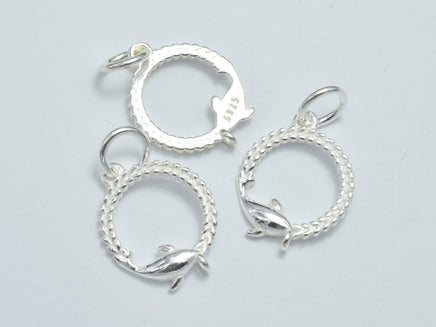 2pcs 925 Sterling Silver Charms, Dolphin Charms, 12.5mm Circle-RainbowBeads