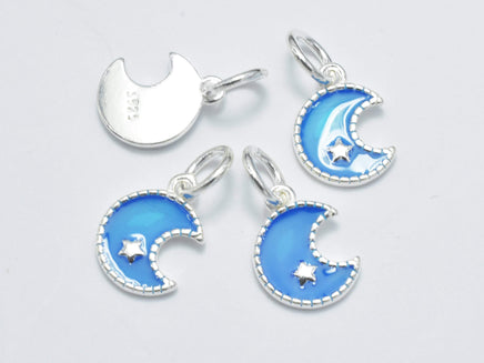 2pcs 925 Sterling Silver Charm-Enamel Blue Moon Charm, Moon Pendant-RainbowBeads