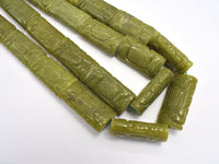 Jade Beads, 19x36mm, Flat Tube, Caved Jade-RainbowBeads