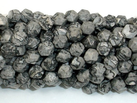 Gray Picture Jasper Beads, 8mm Star Cut Faceted Round-RainbowBeads