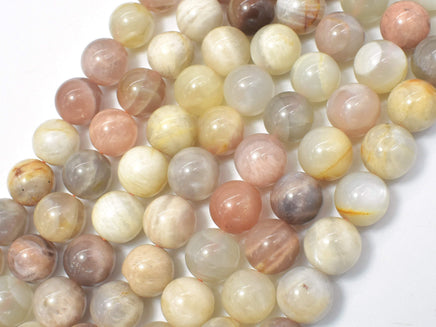 Mixed Moonstone Sunstone-Peach, White, Gray, 10mm (10.3mm) Round-RainbowBeads