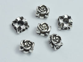 4pcs 925 Sterling Silver Beads-Antique Silver, 5.5x5.5mm, Square Beads, Flower Beads, Rose Beads-RainbowBeads