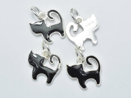 1pcs 925 Sterling Silver Charm-Enamel Black Dog Charm, Dog Pendant-RainbowBeads