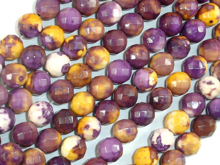 Rain Flower Stone, Purple, Yellow, 8mm Faceted Round Beads-RainbowBeads