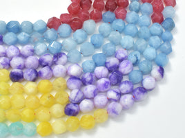 Jade-Multi color, 8mm Faceted Star Cut Round-RainbowBeads