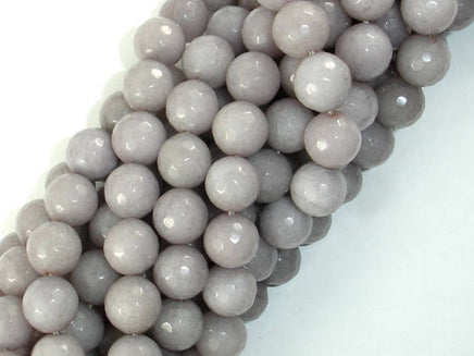 Jade Beads, Light Gray, 10mm(10.3mm) Faceted Round-RainbowBeads