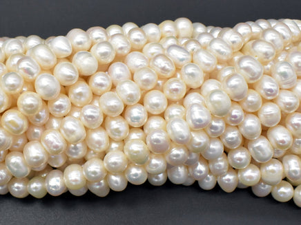 Fresh Water Pearl Beads-White, Approx 6-7mm Potato Beads-RainbowBeads