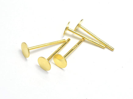 20pcs (10pairs) 24K Gold Vermeil Flat Pad Earring Stud Post, 925 Sterling Silver Earring Stud Post 11mm-RainbowBeads