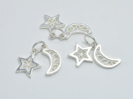2sets 925 Sterling Silver Charms, Moon and Star Charms, Moon 11x6.8mm, Star 10mm-RainbowBeads