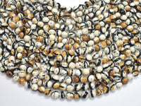 Rain Flower Stone, Creamy White, Black, 6mm Round Beads-RainbowBeads