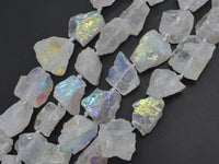 Raw Rough Clear Quartz, (18-24)x(18-30)mm, Nugget AB Coated-RainbowBeads