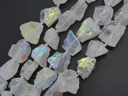 Raw Rough Clear Quartz, (18-24)x(18-30)mm, Nugget AB Coated-RainbowBeads