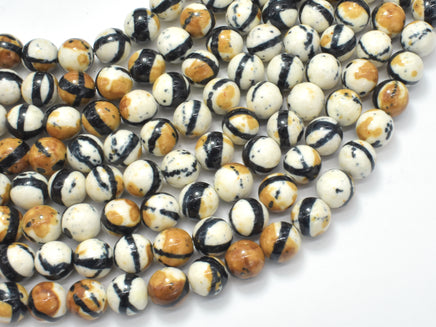 Rain Flower Stone, Creamy White, Black, 8mm Round Beads-RainbowBeads