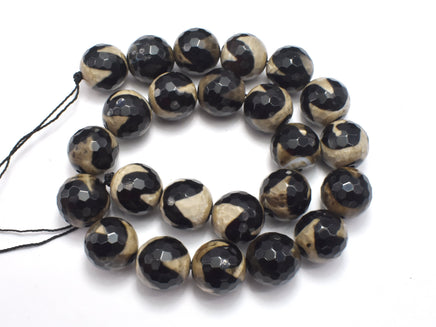 AGATE BEADS, TIBETAN AGATE, 15.5MM FACETED ROUND-RainbowBeads