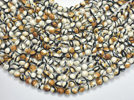 Rain Flower Stone, Creamy White, Black, 8mm Round Beads-RainbowBeads