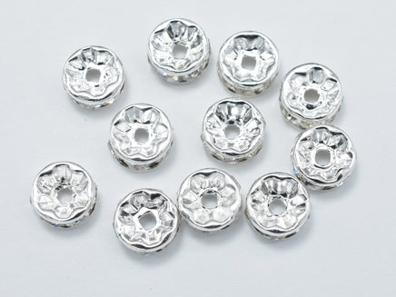 Rhinestone, 6mm, Finding Spacer Round,Clear,Silver plated Brass, 30pcs-RainbowBeads