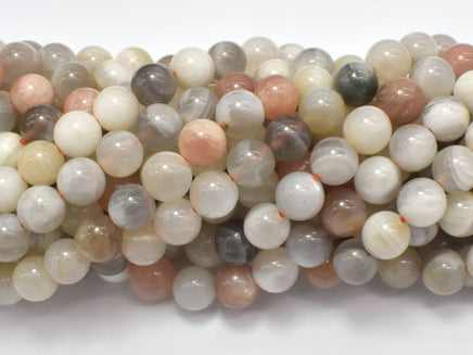 Mixed Moonstone Sunstone-Peach, White, Gray, 8mm (8.3mm) Round-RainbowBeads