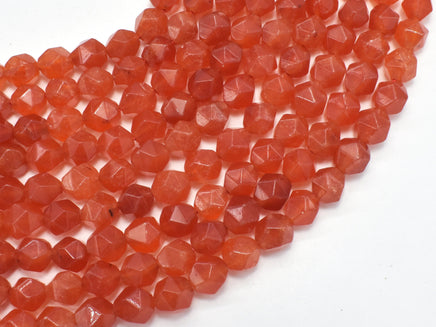 Jade - Orange Red, 8mm Faceted Star Cut Round, 15 Inch-RainbowBeads