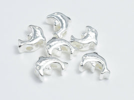 2pcs 925 Sterling Silver Beads- Dolphin, 7x6mm, 3.2mm Thick-RainbowBeads