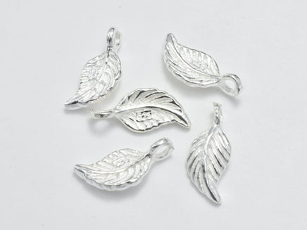 4pcs 925 Sterling Silver Charms, Leaf Charms, 12x5mm-RainbowBeads