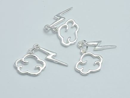 2sets 925 Sterling Silver Charms, Cloud Charms, Lighting Charms, Cloud 14x12mm, Lighting 18x4mm-RainbowBeads