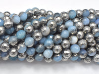 Mystic Coated Banded Agate - Blue & Silver, 6mm, Faceted-RainbowBeads