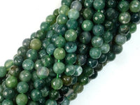 Moss Agate Beads, 6mm Faceted Round Beads, 15 Inch-RainbowBeads