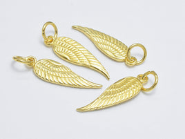 2pcs 24K Gold Vermeil Angel Wing Charm, 925 Sterling Silver Charm, Angel Wing Pendant, 6.5x21mm-RainbowBeads