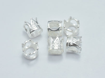 4pcs 925 Sterling Silver Crown Beads, 6.3mm, Big Hole Crown Beads-RainbowBeads