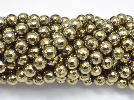 Hematite-Light Gold, Pyrite Color, 8mm Faceted Round-RainbowBeads