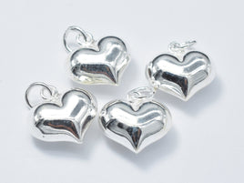 1pcs 925 Sterling Silver Charm, Heart Charm, 12x10mm-RainbowBeads