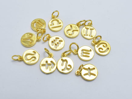 1pcs 24K Gold Vermeil Astrology Sign Charms, 925 Sterling Silver Charms, 9.2mm Coin Charms-RainbowBeads