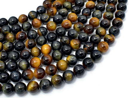 Blue / Yellow Tiger Eye, 8mm (8.3mm) Round Beads-RainbowBeads