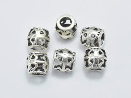2pcs 925 Sterling Silver Beads-Antique Silver, Filigree Drum Beads, Big Hole Spacer Beads, 7.5x6.8mm-RainbowBeads