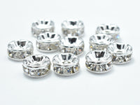 Rhinestone, 8mm, Finding Spacer Round,Clear,Silver plated Brass, 30pcs-RainbowBeads