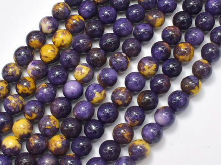 Rain Flower Stone, Purple, Yellow, 8mm Round Beads-RainbowBeads