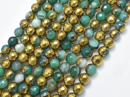 Mystic Coated Banded Agate-Green & Gold, 8mm, Faceted-RainbowBeads