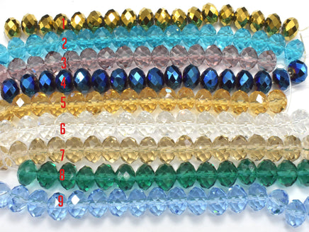 Crystal Glass Beads, 9x12mm Faceted Rondelle Beads, 6 Inch-RainbowBeads